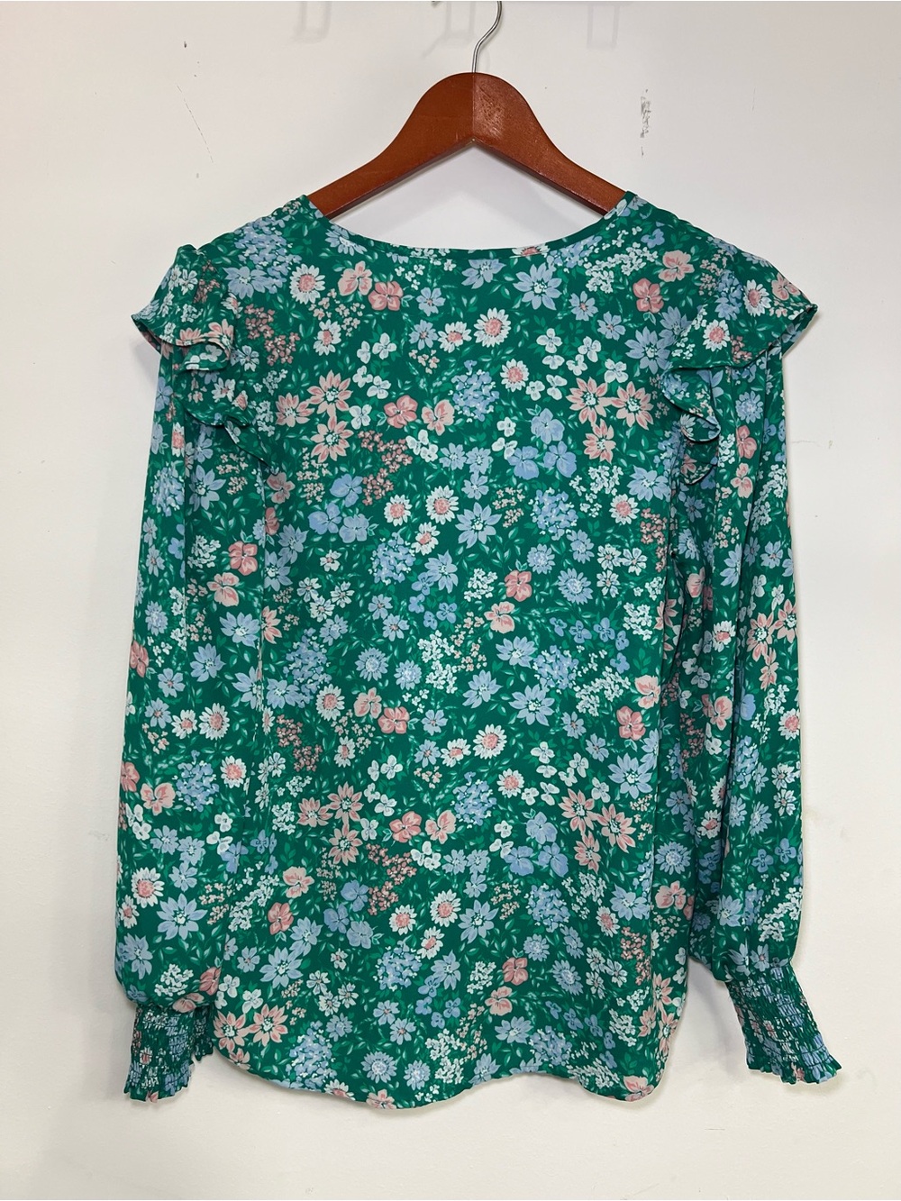 LOFT Green Floral Ruffle Yoke Blouse - Picture 4 of 8